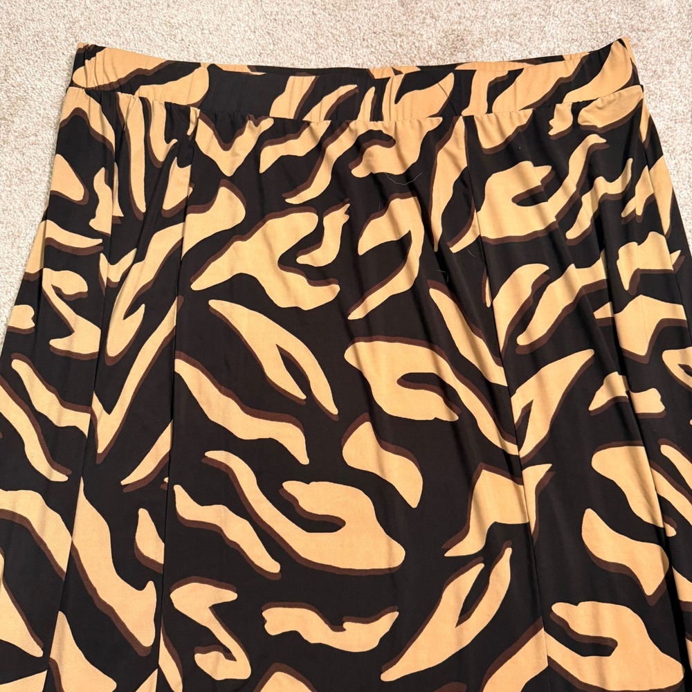 Jessica London Women Plus Size 30/32 Animal Print Maxi Skirt Tan Black Stretch